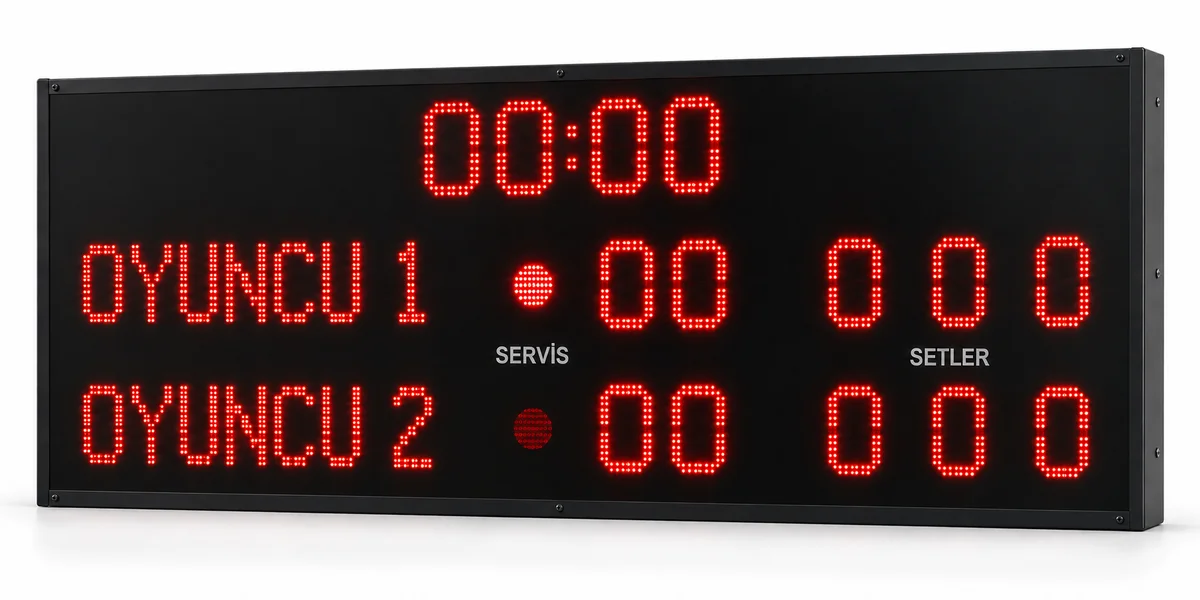 GAMA Teknoloji GT-TNS200 profesyonel tenis skorbordu, 200×100 cm kırmızı P10 LED pano